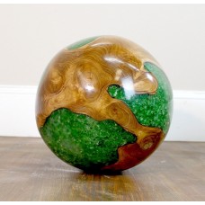 Teak Wood & Green Resin 20lb Plastic Lucite Round Ball Rare Accent The Kings Bay   142593575588